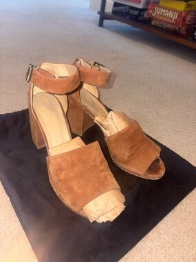 Stuart Weitzman Suede Ankle-Strap Block Heel Sandals - Brown